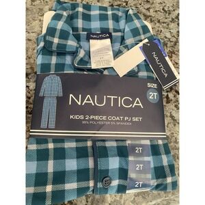 NWT Kids 2 Piece PJ Size 2T pajamas Nautica Flame Resistant Boys Blue Plaid